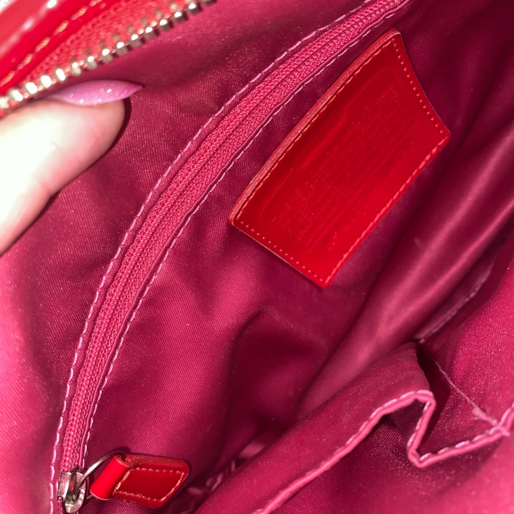 Coach Red Patent Leather Quilted Shoulder Bag with Dual Front Pockets - Picture 10 of 10